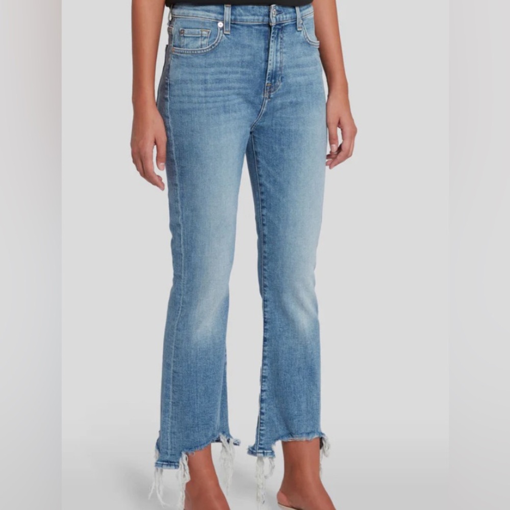 7 for all mankind HIGH WAIST SLIM KICK WITH LONG SIDE HEM AND DESTROY size 24